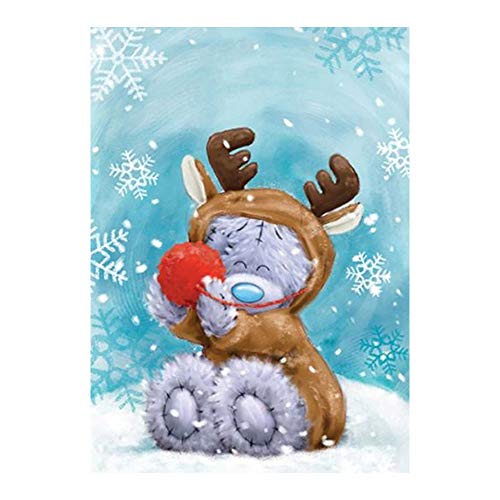 Dibujos animados oso de peluche diamante pintura punto de cruz completo cuadrado/redondo nuevo Diy 5D decorativo Navidad reno mosaico bordado,70x95cm