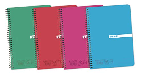 Enri Status 400073983 - Pack de 5 cuadernos espiral, tapa plástico translúcido, 4º, formato A5
