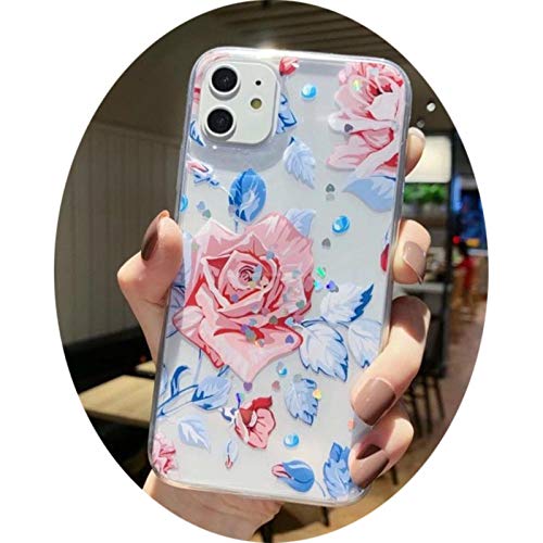 Fashion Rose Flower 3D Crystal Butterfly Wrist Love Heart Silicone Soft Cover for iphone12 11Pro MAX X XR SE2 7 8plus Phone Case,Only Phone Case,for iPhone XS MAX