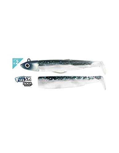 Fiiish Lures - Black Minnow Combo BM90 AZUL - Señuelo Blando de Vinilo para Pesca Spinning de Bass Lubina y otras especies - 1 Cabeza 10g Azul + 2 Cuerpos + 1 Anzuelo Nº2