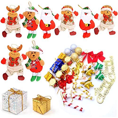 Fiyuer muñecos de Navidad pequeños 36 Pcs Adornos decoración Colgante muñecos Conos de Pino Campanas Bronce para árbol de Navidad