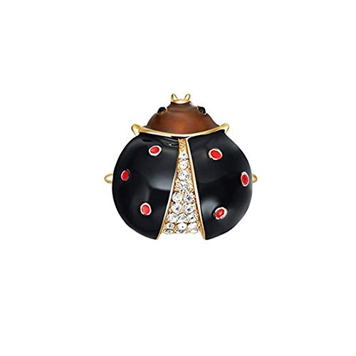 GRBAONI Imixlot 2 Color Vintage Gold Tone Rhinestone Lady Bug Broches Pin para Mujeres Hombres Red Beetle Broche Collar Clip