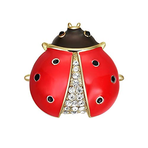 GRBAONI Imixlot 2 Color Vintage Gold Tone Rhinestone Lady Bug Broches Pin para Mujeres Hombres Red Beetle Broche Collar Clip
