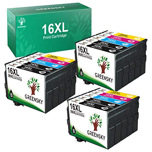 GREENSKY 16XL Cartuchos Tinta Compatible para Epson 16 XL para Epson Workforce WF-2630 WF-2510 WF-2530 WF-2650 WF-2750 WF-2760 WF-2010 WF-2540 WF-2660 WF-2520 (6 Negro, 3 Cian, 3 Magenta, 3 Amarillo)