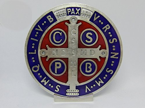 GTBITALY 69.080.31 Base medalla San Benito medida 10 cm plata esmaltada a mano con base expositor exorcista exorcismo