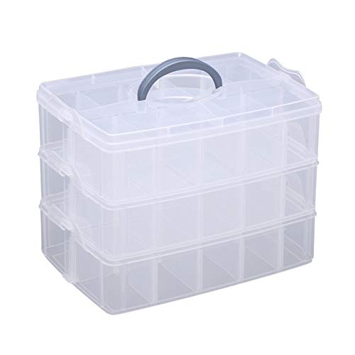 Hantier 3 Niveles Caja de Almacenamiento de Plástico Transparente Y apilable de la Ranura Del Compartimiento Apilable, Snap-lock Clear Container Box