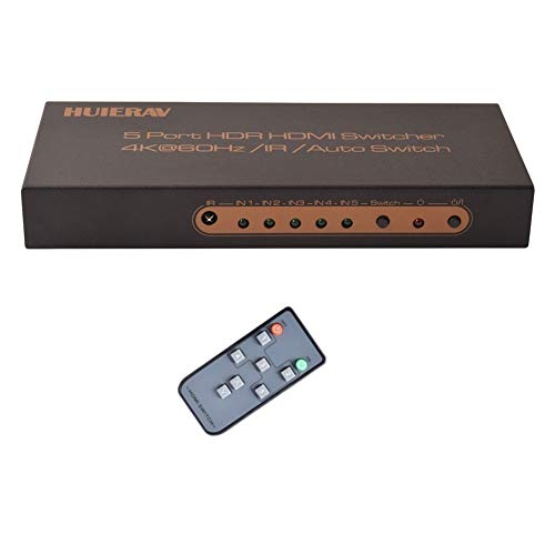 HUIERAV 4K@60Hz HDMI 2.0 Switch 5x1| Dolby Vision, HDR and HDCP 2.2 l Compatible for PS4 Pro, Xbox One/360, Fire TV, Support YCbCr 8bit 4:4:4, 10bit 4:2:2, 12bit 4:2:0