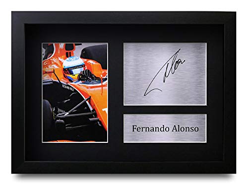 HWC Trading Fernando Alonso A4 Enmarcado Regalo De Visualización De Fotos De Impresión De Imagen Impresa Autógrafo Firmado por Fórmula F1 Uno Ventiladores