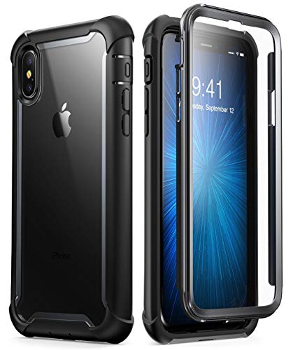 i-Blason Funda para iPhone X [Ares] Transparente Case 360 Grados Carcasa con Protector de Pantalla para Apple iPhone X iPhone XS Negro