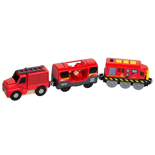 iBaste Coche de bomberos, juguete de fuerza de fricción para coche, locomotora de ferrocarril, juguete de tracción eléctrico, coche de bomberos