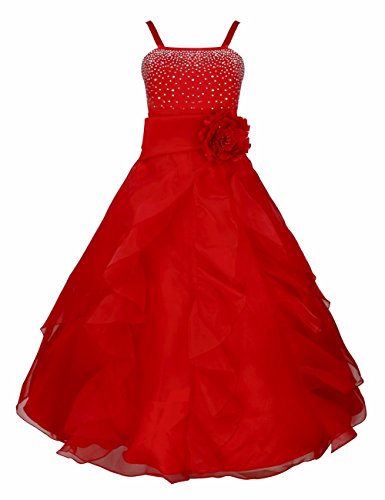 IEFIEL Vestido de Fiesta Boda Ceremonia Bautizo Niña Verano Vestido Largo Flores Vestido en Tutu Princesa sin Mangas Disfraz Infantil Rojo 10 años