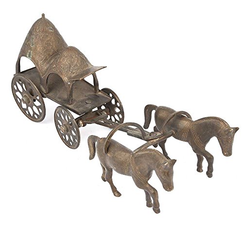 Indianshelf hecho a mano estatua latón Multicolor indio decorativo con ruedas juguete caballo y carruaje en línea