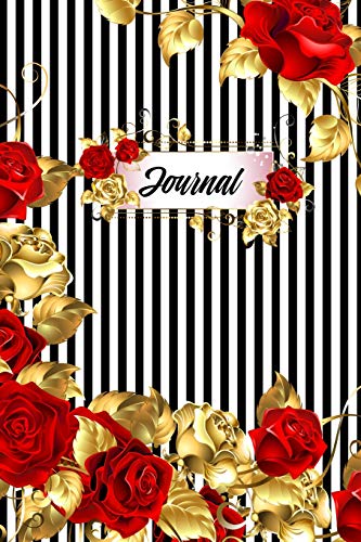 Journal: Pinstripe Red & Gold Rose Design | Lined Journal Notebook Diary College Ruled | 100 Pages 6x9 Softcover