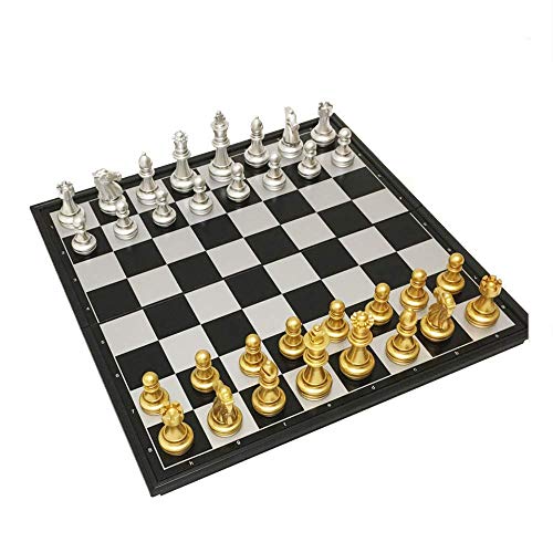 Juego de ajedrez Juego de ajedrez de plástico Medieval Piezas de ajedrez magnéticas 32 Piezas de ajedrez de Plata Dorada con Tablero de ajedrez Plegable 32x32x2cm Portátil Adultos niños Juegos Trave