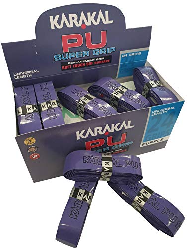 Karakal Super Grip - Cinta de agarre autoadhesiva de poliuretano para bádminton, squash, tenis, palos de hockey o bastones de esquí, paquete de 5 o 24 unidades, varios colores, morado, 6 unidades