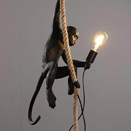 Lámpara colgante de resina de oro negro con diseño de mono, lámpara de techo, cuerda de cáñamo, incluye lámpara E27 (modelo 4)