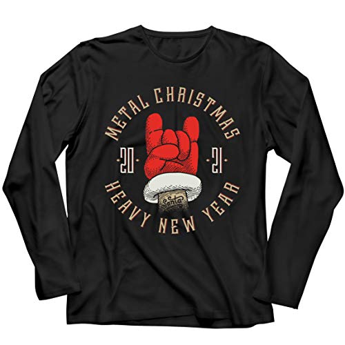 lepni.me Camiseta de Manga Larga para Hombre Metal Navidad Pesado Año Nuevo 2021 Regalo Sarcástico de Navidad (XXXX-Large Negro Multicolor)