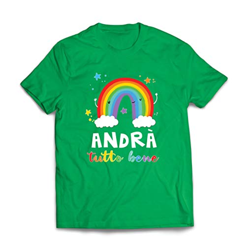 lepni.me Camisetas Hombre Andra Tutto Bene Cuarentena del Arco Iris de la Esperanza y Relajarse (Small Verde Multicolor)