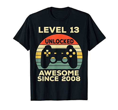 Level 13 Unlocked Birthday 13 Years Old Awesome Since 2008 Camiseta