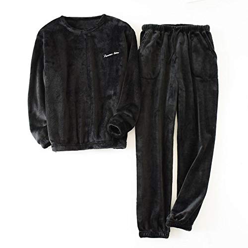 LEYUANA Conjuntos de Pijamas de Franela Gruesa de Invierno para Hombre, Manga Larga, Talla Grande XL70-80kg, Negro