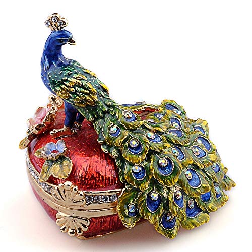 LISAQ Baratija y Caja de Pavo Real con Joyas de Cristal en Forma de corazón Figuras coleccionables de Animales