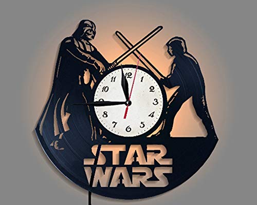 LittleNUM Disco de Vinilo Reloj de Pared Creativo Reloj de Pared de decoración del hogar Star Wars Reloj de Pared del LED con Control Remoto inalámbrico Reloj de Pared por Fans de Star Wars,Stylea