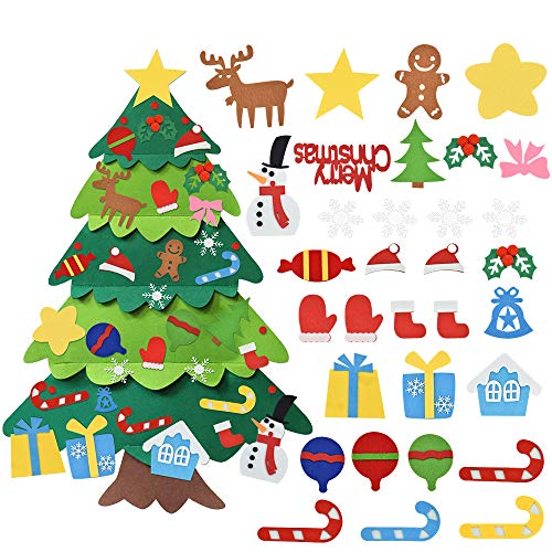 LYTIVAGEN Árbol de Navidad de Fieltro Decoración del Árbol de Navidad Colgante Adornos DIY Árbol de Navidad Juguetes Educativos Regalo de Fieltro para Niño Fiesta Navidad Pared Puerta
