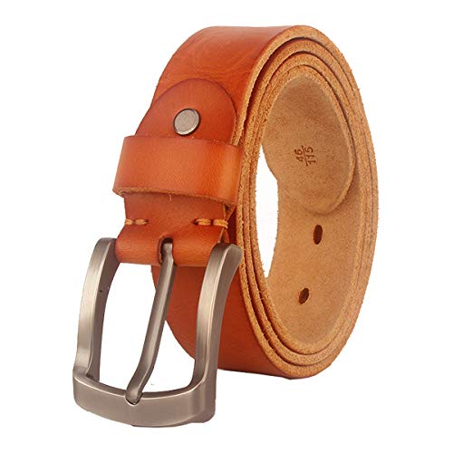MANNUOSI Vintage Casual Cinturones Hombre Cuero Real Ajustable Hebilla Hecho A Mano Lavado Cinturón Marrón