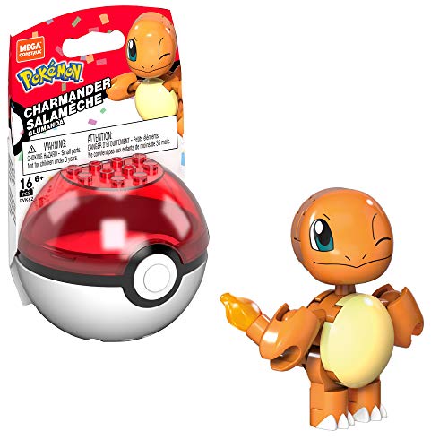 Mega Construx- Pokémon Charmander Poké Ball y Figura para Construir, 16 Piezas, Multicolor (Mattel GVK62)
