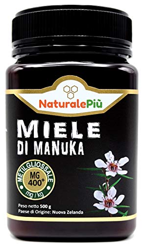 Miel de Manuka 400+ MGO 500g. Producida en Nueva Zelanda, activa y cruda, 100% pura y natural. Metilglioxial probado por laboratorios acreditados. NATURALEPIÙ