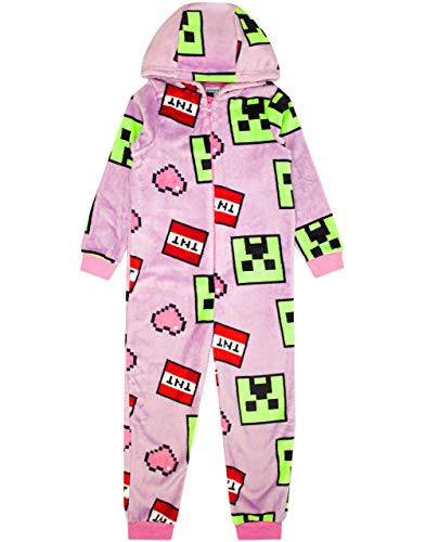 Minecraft Onesie Girls Creeper TNT Kids Gaming Loungewear Pink Sleepsuit