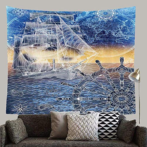 N\A Impresión náutica con Patrones de Mandala Explorador Mapa de Barcos del Mundo Volante Velas Tapiz Personalizado Colgante de Pared para Sala de Estar Dormitorio Dormitorio
