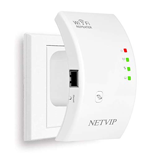 NETVIP Repetidor WiFi Extensor de Red WiFi (2,4GHz/ 300Mbps) Inalámbrico de Extensión de Rango WiFi Amplificador Señal de WiFi Repetidores con Botón WPS, Fácil de configurar (Blanco)