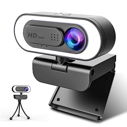 NIYPS Webcam PC con Microfono y Anillo de Luz, Camara Web 1080p con Tapa y Tripode para Ordenador/Portatil/Mac, Web CAM para Youtube, Skype, Zoom, Xbox One, Videoconferencia y Videollamadas