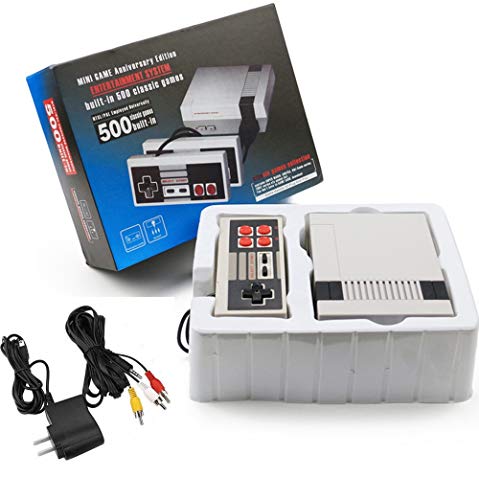 OMKARSY cconsola de juegos con joystick doble, sistema PAL / NTSC de entretenimiento, consola de juegos de 500 bits incorporada de 8 bits mini NES versión clásica salida AV