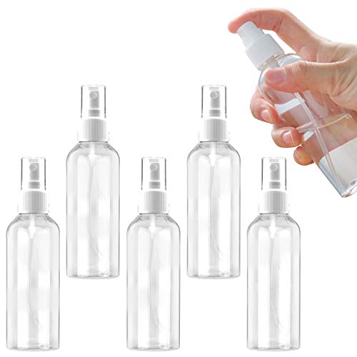 Ossky Bote Spray Botellas Vacía De Plástico Transparentes Contenedor de Pulverizador,Pulverizador Transparente Niebla Fina Atomizador de Viaje Conjunto de Botellas (5 * 100 ML)