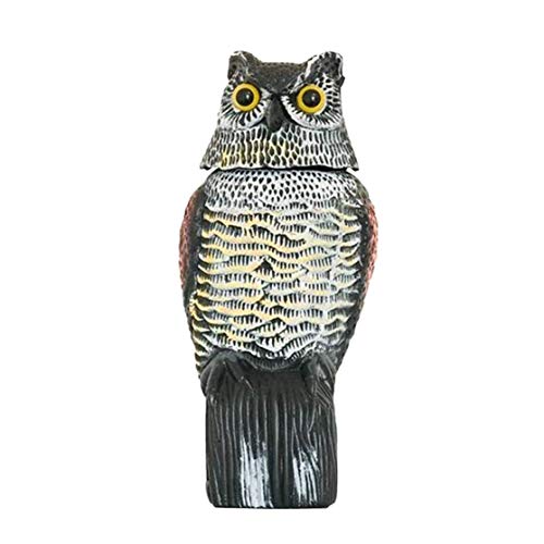 Owl señuelo con 360 ° de rotación de cabeza de ave de disuasión con pilas búhos Forma impermeables for Bird control natural Enemigo espantapájaros falso realista búho