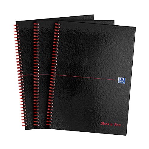 Oxford Black n' Red - Cuaderno A4 con encuadernación de, de 140 páginas, tapa dura y de color negro y rojo 3 unidades