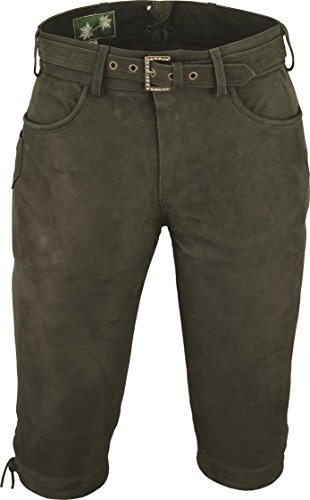 Pantalones de piel de nobuk, pantalones de caza para hombre y mujer, con cinturón en marrón, camel, verde, gris, hasta la rodilla. verde oliva 58