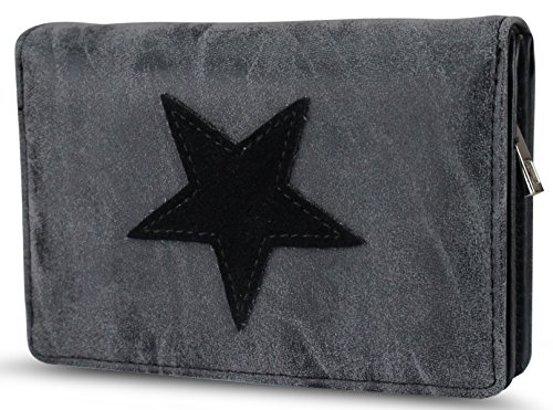 PiriModa Cartera para mujer - Monedero con una estrella de lona - Negro - 13 x 9 x 4 cm (ancho x alto x profundo)