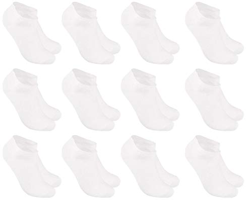 Poligono Calcetines Cortos para Hombre y Mujer, Medias Deportivas de Algodón, Calcetines Tobilleros Transpirables, Blanco, Paquete de 12, EU 40-46