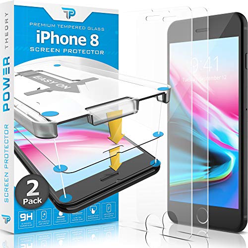 Power Theory Protector Pantalla para iPhone 8 [2 Piezas] Cristal Templado Ultrafino (0.33mm), Vidrio Ultraresistente (Dureza 9H) con Kit de Instalación Anti Burbujas