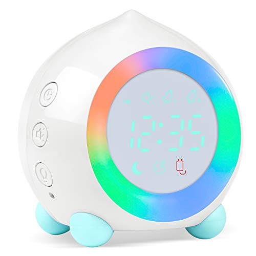 PROKING Reloj Despertador Infantil Digital, Despertador Digital Simulador de Amanecer Despertador para Niñas Niños con Luces Colores y Lámpara de Luz Nocturna Despertador Silencioso (Blanco)
