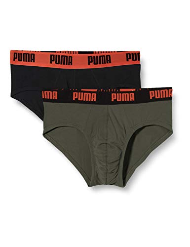 PUMA Basic Men's Briefs (2 Pack) Calzoncillos Boxer, Verde Militar, S (Pack de 2) para Hombre