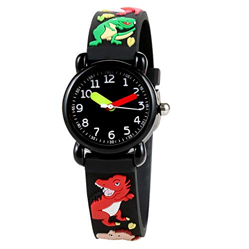 Reloj de cuarzo impermeable de dibujos animados para niños, reloj de pulsera lindo para bebés con correa ajustable de PVC Reloj de enseñanza de aprendizaje Accesorios educativos de juguete(Dinosaurio)