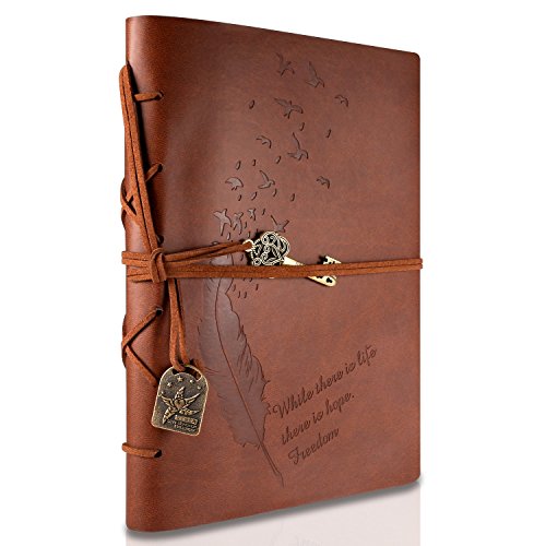 Rymall Cubierta de cuero de la vendimia retro Notebook llave mágica Cadena 160 en blanco Jotter Diary, 15 × 21 cm, A5 (Brown)