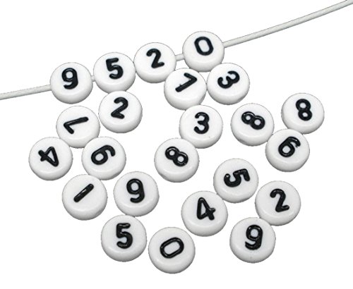 Sadingo - Cuentas redondas con números (500 unidades, 7 mm, 7 mm), color blanco con letras negras