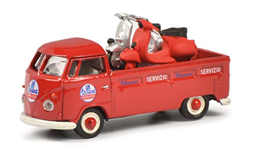 Schuco VW T1 Servizio Vespa 452650400 - Coche de camión con 2 Cargadores Vespa, Escala 1:87, Color Rojo