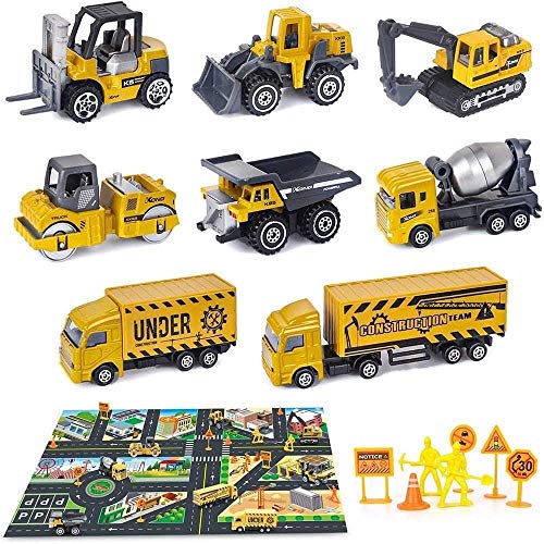 SEESEE.U Toy Car 1:64 Mini Construction Truck Set Excavator Mixer Container Truck Model Die Casting Car Sandpit Game Boy Toy Cars & Trucks, Año Nuevo