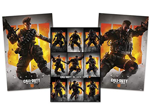 Set de 3 Pósters Call of Duty Black Ops 4 - Ruin, Battery & Personajes (61cm x 91,5cm) + 2 Marcos Negros para póster con suspención